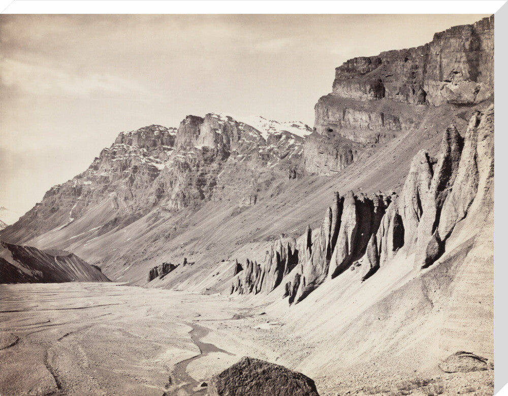 Unusual rock formations on the Spiti riverbed, India, c 1850-1900. stretched canvas extra large none Art Print - Science Museum Shop