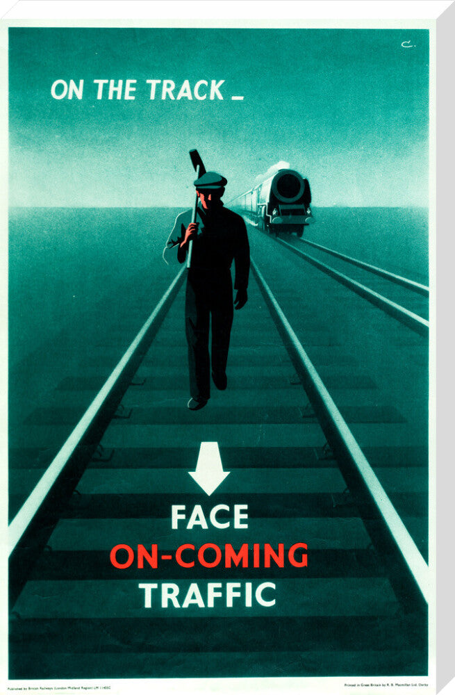 Safety poster - Face on-coming traffic, 1960. stretched canvas extra large none Art Print - Science Museum Shop
