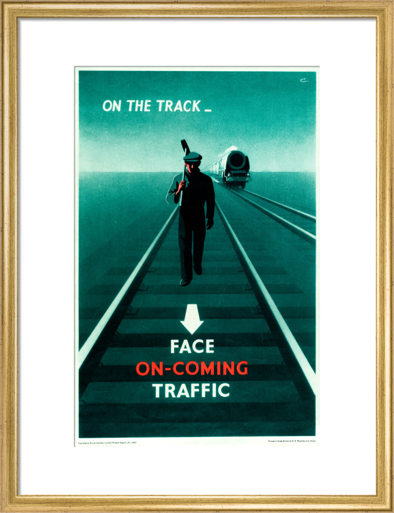 Safety poster - Face on-coming traffic, 1960. art print medium gold Art Print - Science Museum Shop