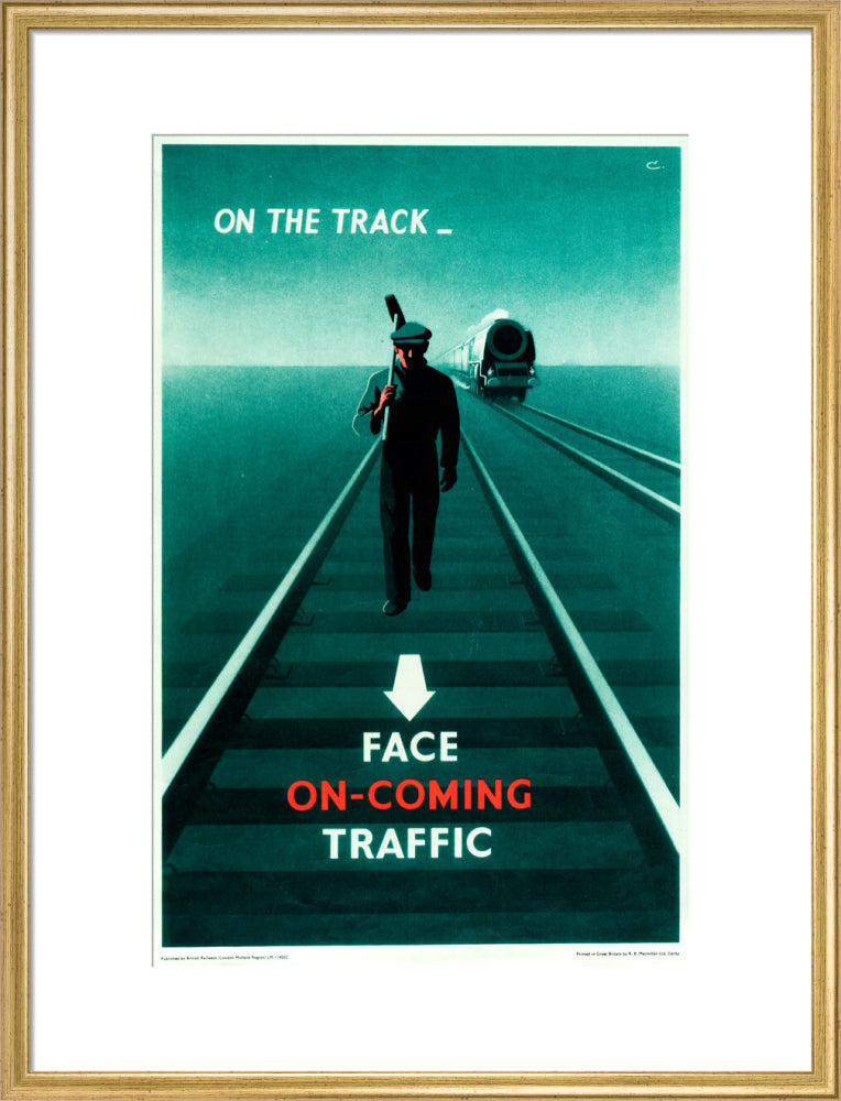Safety poster - Face on-coming traffic, 1960. art print large gold Art Print - Science Museum Shop