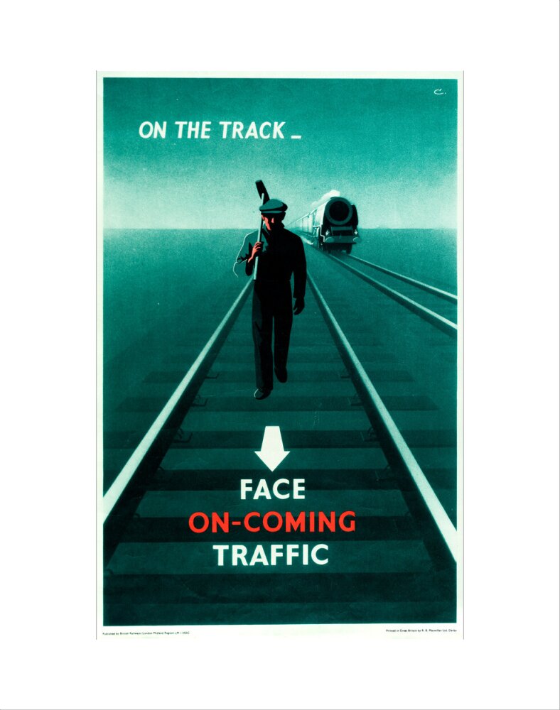 Safety poster - Face on-coming traffic, 1960. art print extra small none Art Print - Science Museum Shop
