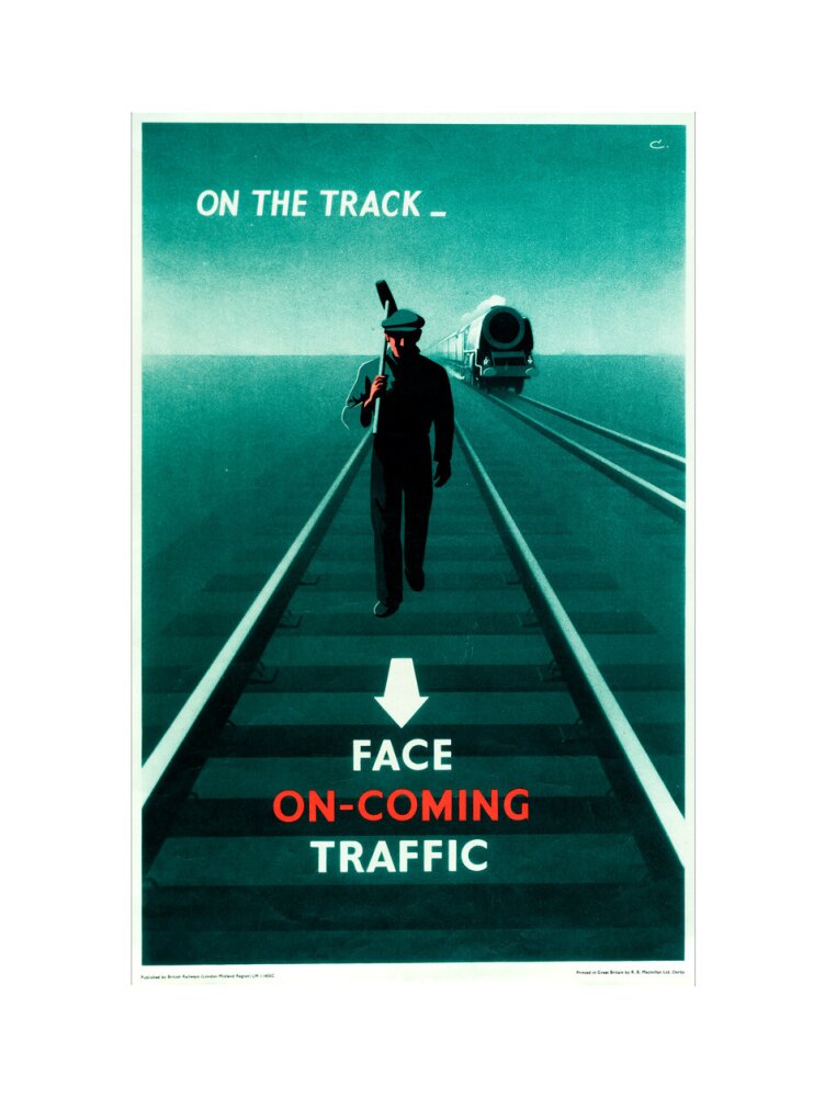 Safety poster - Face on-coming traffic, 1960. art print large none Art Print - Science Museum Shop