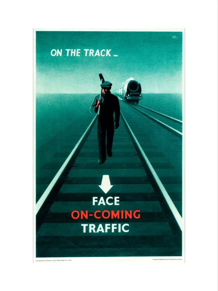 Safety poster - Face on-coming traffic, 1960. art print extra large none Art Print - Science Museum Shop