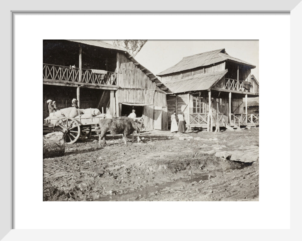 Black and white photograph entitled 'Typical Caucasian Houses' art print extra small white Art Print - Science Museum Shop