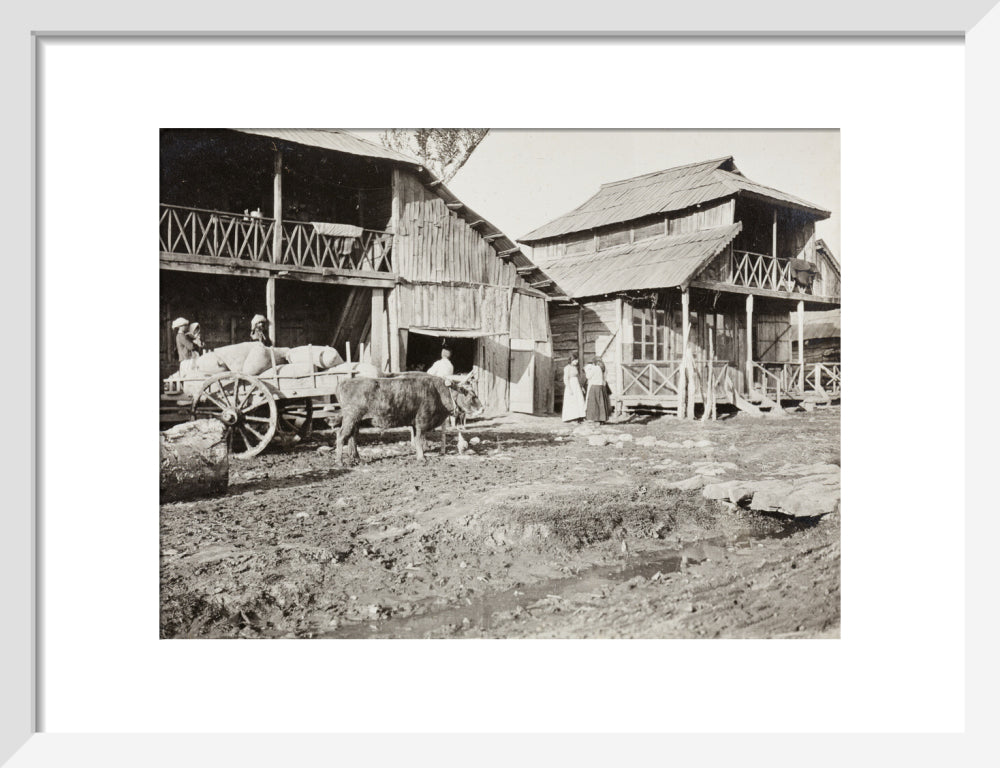 Black and white photograph entitled 'Typical Caucasian Houses' art print small white Art Print - Science Museum Shop