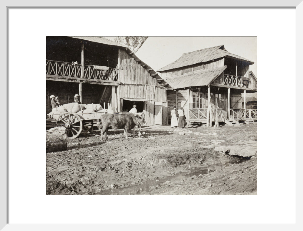 Black and white photograph entitled 'Typical Caucasian Houses' art print medium white Art Print - Science Museum Shop