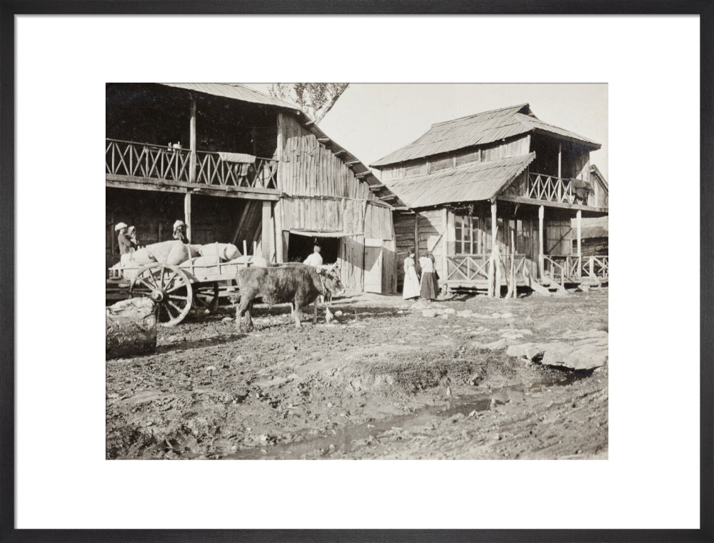 Black and white photograph entitled 'Typical Caucasian Houses' art print large black Art Print - Science Museum Shop