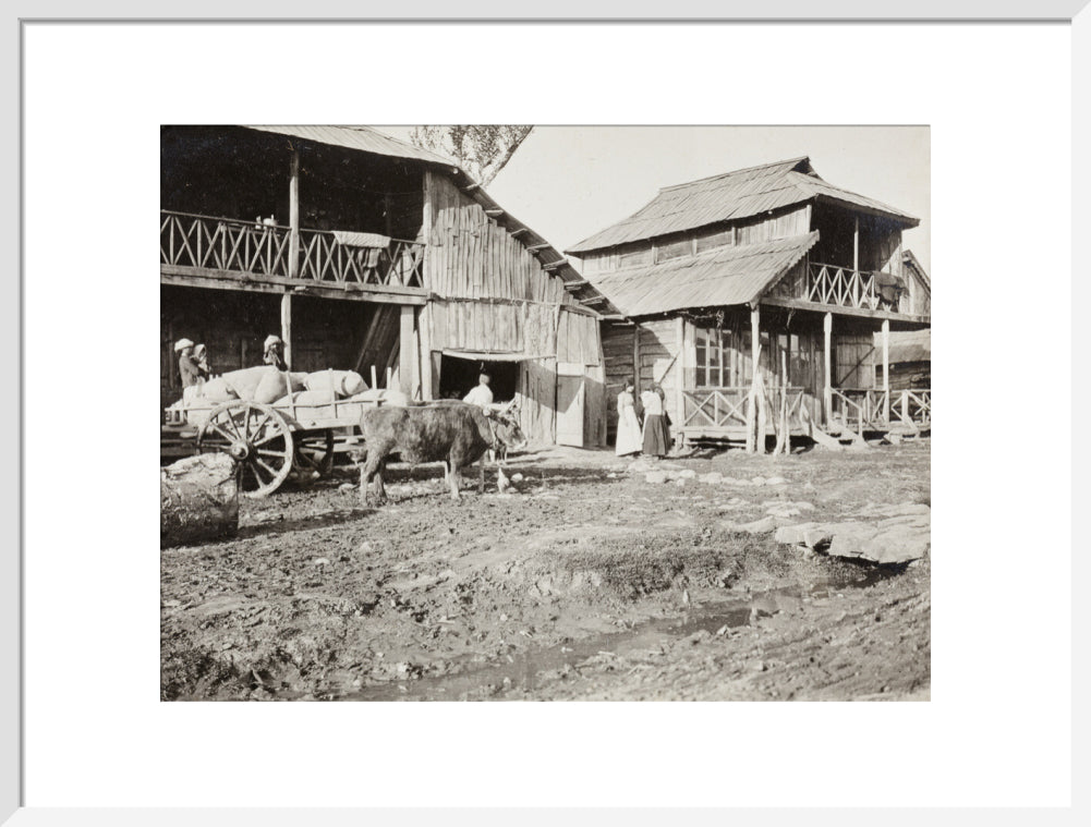 Black and white photograph entitled 'Typical Caucasian Houses' art print large white Art Print - Science Museum Shop