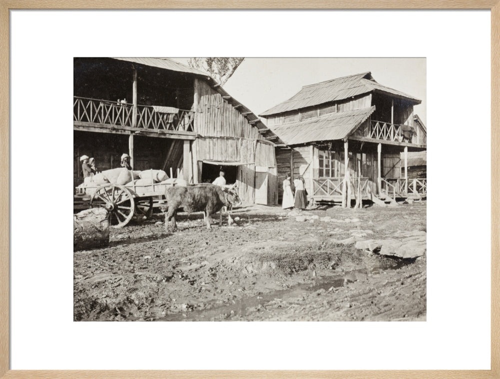 Black and white photograph entitled 'Typical Caucasian Houses' art print large natural Art Print - Science Museum Shop