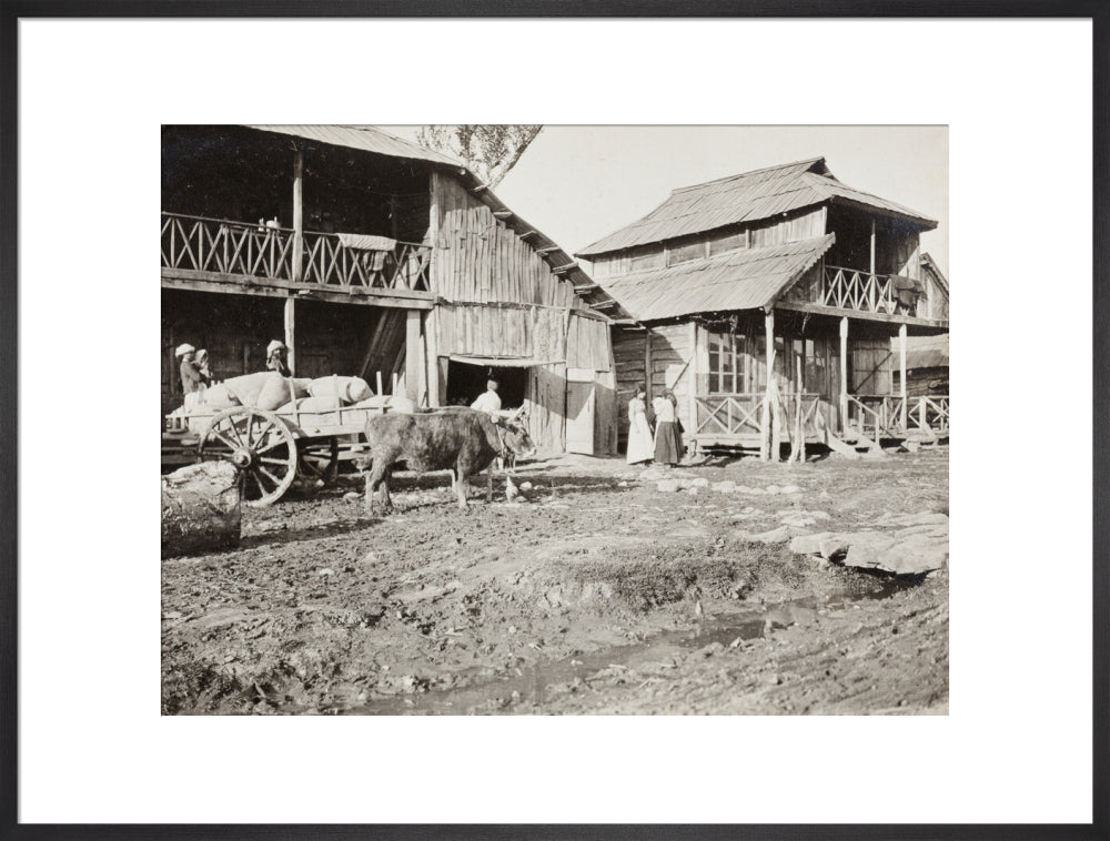 Black and white photograph entitled 'Typical Caucasian Houses' art print extra large black Art Print - Science Museum Shop