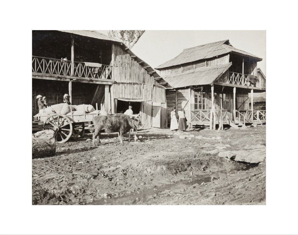 Black and white photograph entitled 'Typical Caucasian Houses' art print extra small none Art Print - Science Museum Shop