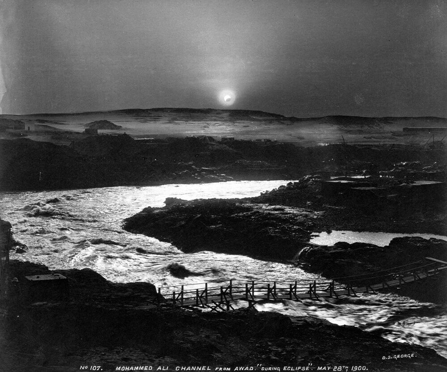 Eclipse of the sun over the old Aswan Dam, Egypt, 28 May, 1900. Art Print - Science Museum Shop