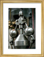 Detail showing the governor on the inverted vertical cross-compound steam engine art print small gold Art Print - Science Museum Shop
