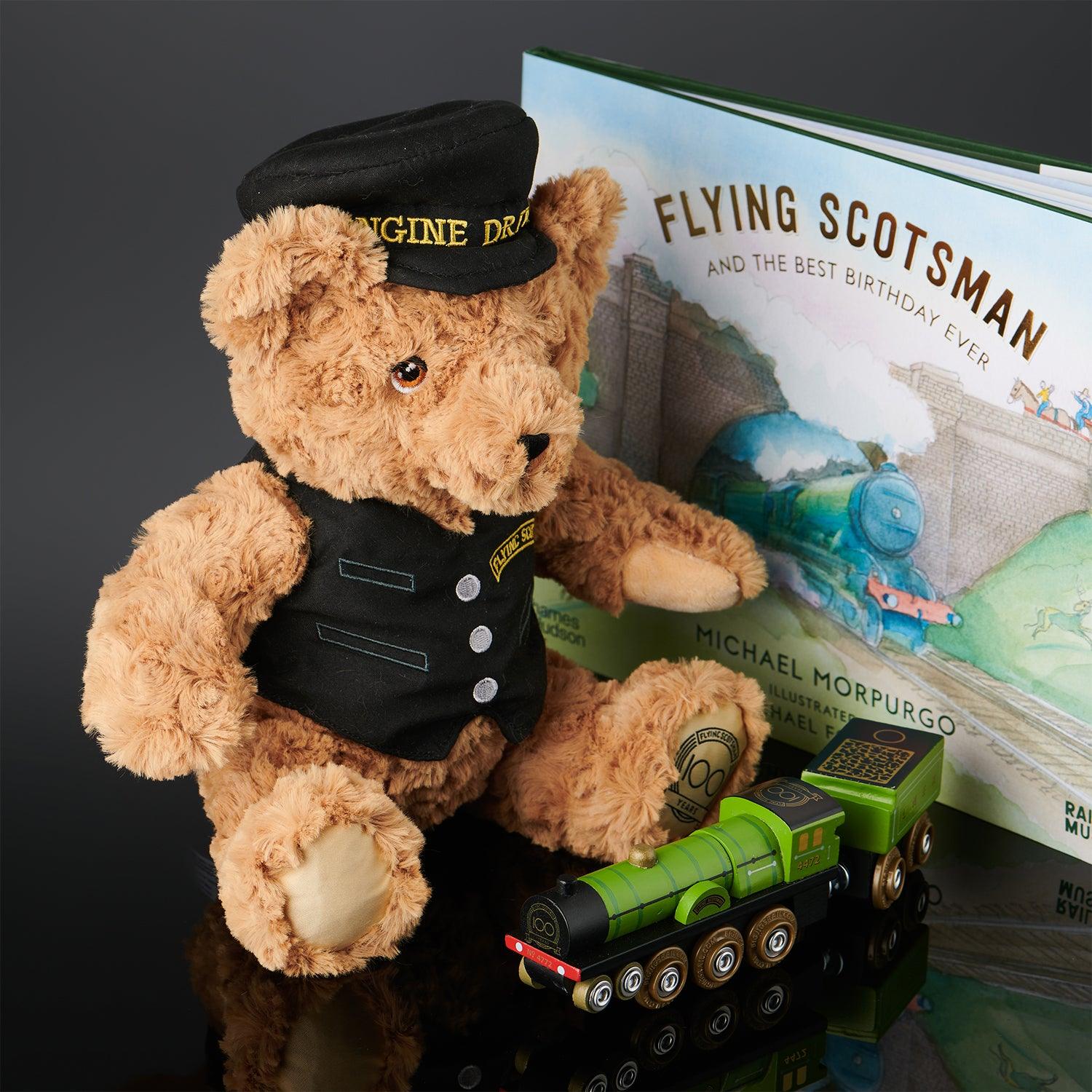 National Railway Museum Flying Scotsman Plush Bear and Wooden Train Model Toy, and Flying Scotsman And The Best Birthday Ever - Science Museum Shop