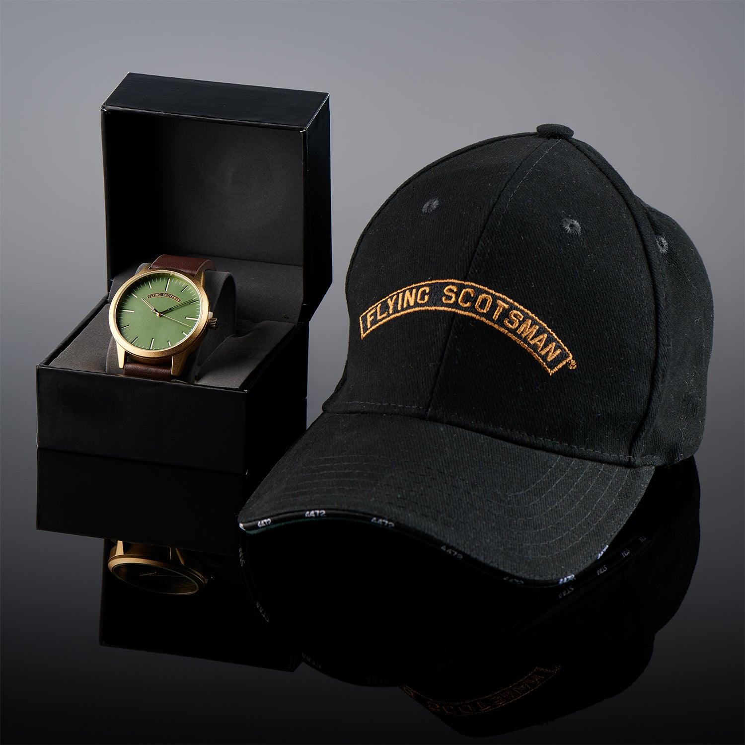 National Railway Museum Flying Scotsman Cap  and  Flying Scotsman Nameplate Watch - Train, Locomotive Gift - Science Museum Shop